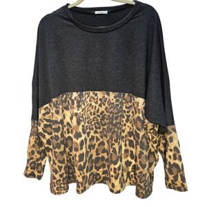 Women Size 1X NWOT Charcoal Gray Leopard Print Soft‎ Long Sleeve Top